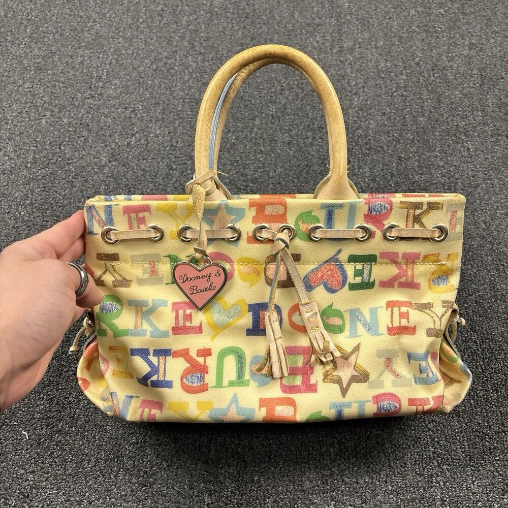 VTG Dooney & Bourke IT Satchel Coated Canvas Y2K Logo Hearts Made in USA